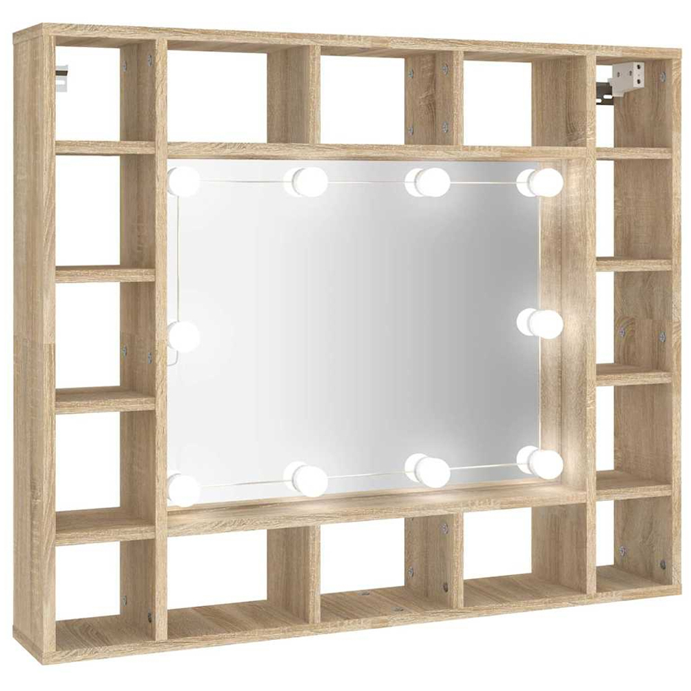 vidaXL 16 Shelf LED Sonoma Oak Mirror Cabinet Image 2
