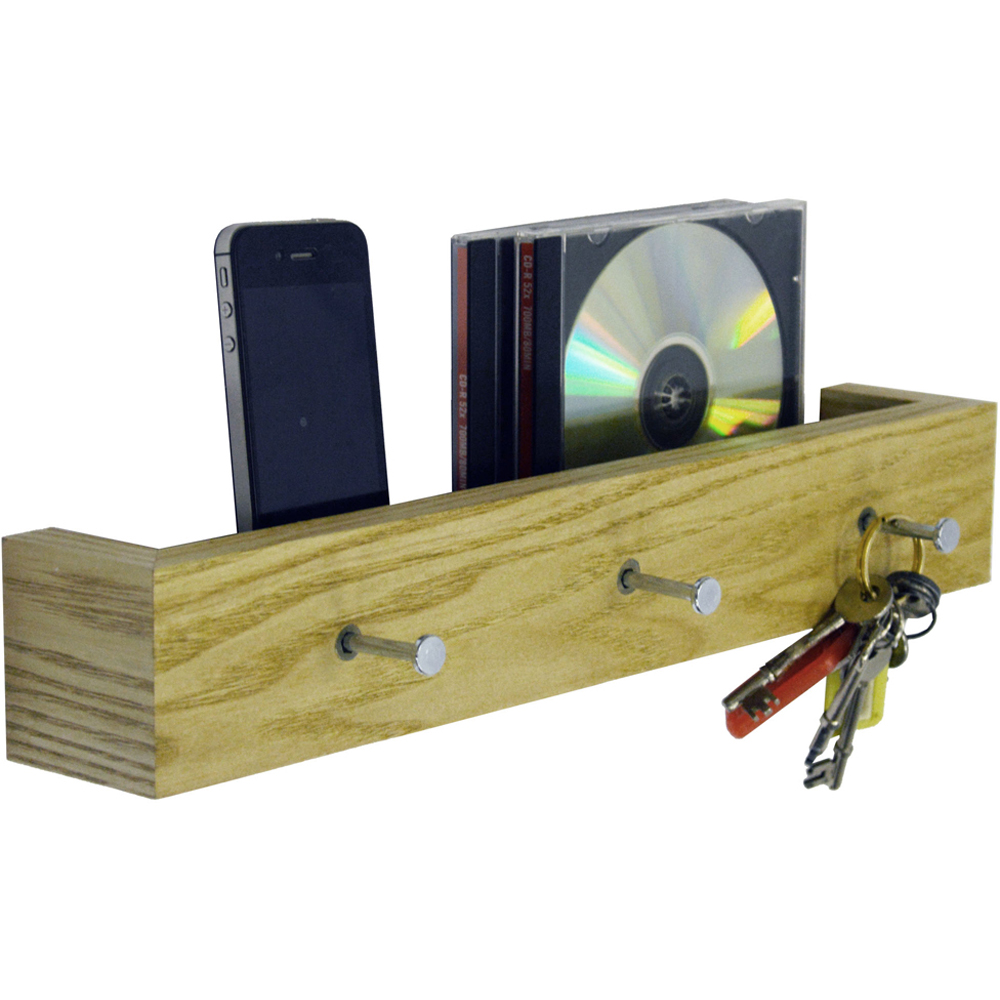 Watsons Ellis 40cm Oak Floating Shelf with 3 Hooks Image 3