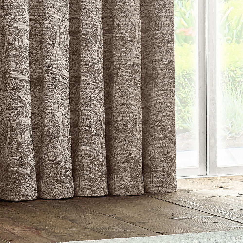 furn. Winter Woods Taupe Animal Chenille Eyelet Curtains 168 x 183cm Image 3