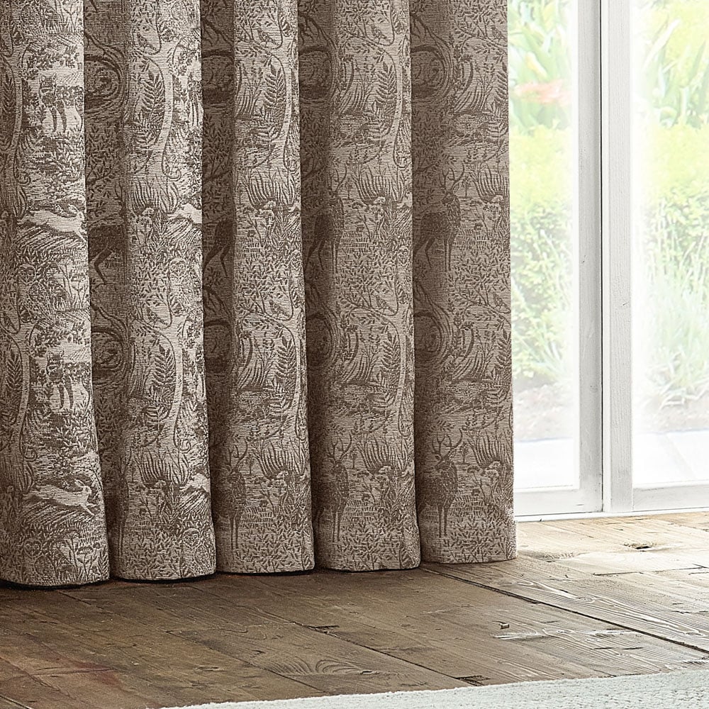 furn. Winter Woods Taupe Animal Chenille Eyelet Curtains 168 x 137cm Image 3