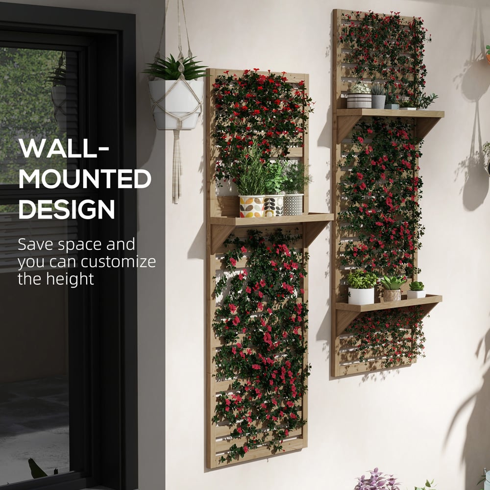 Outsunny Brown Wall Mounted Plant Stand with Trellis Set of 2 Image 6