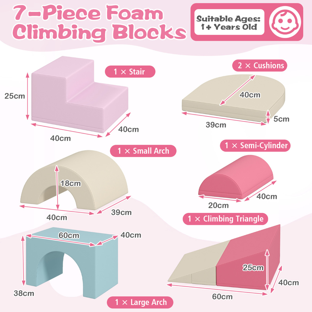 Costway Pink Foam Climbing Indoor Block Set 7 Piece Image 8