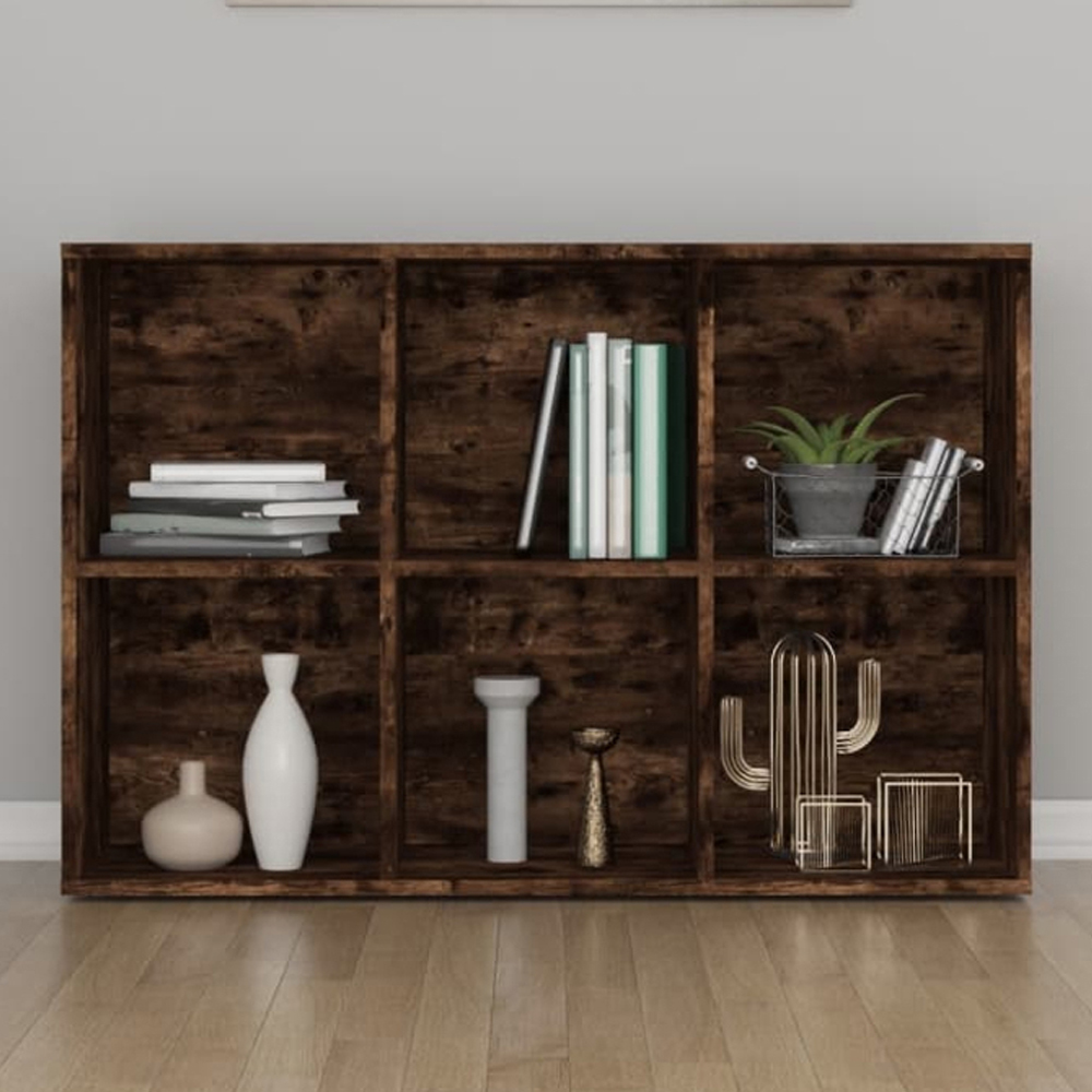 vidaXL 6 Shelf Smoked Oak Bookcase Image 1