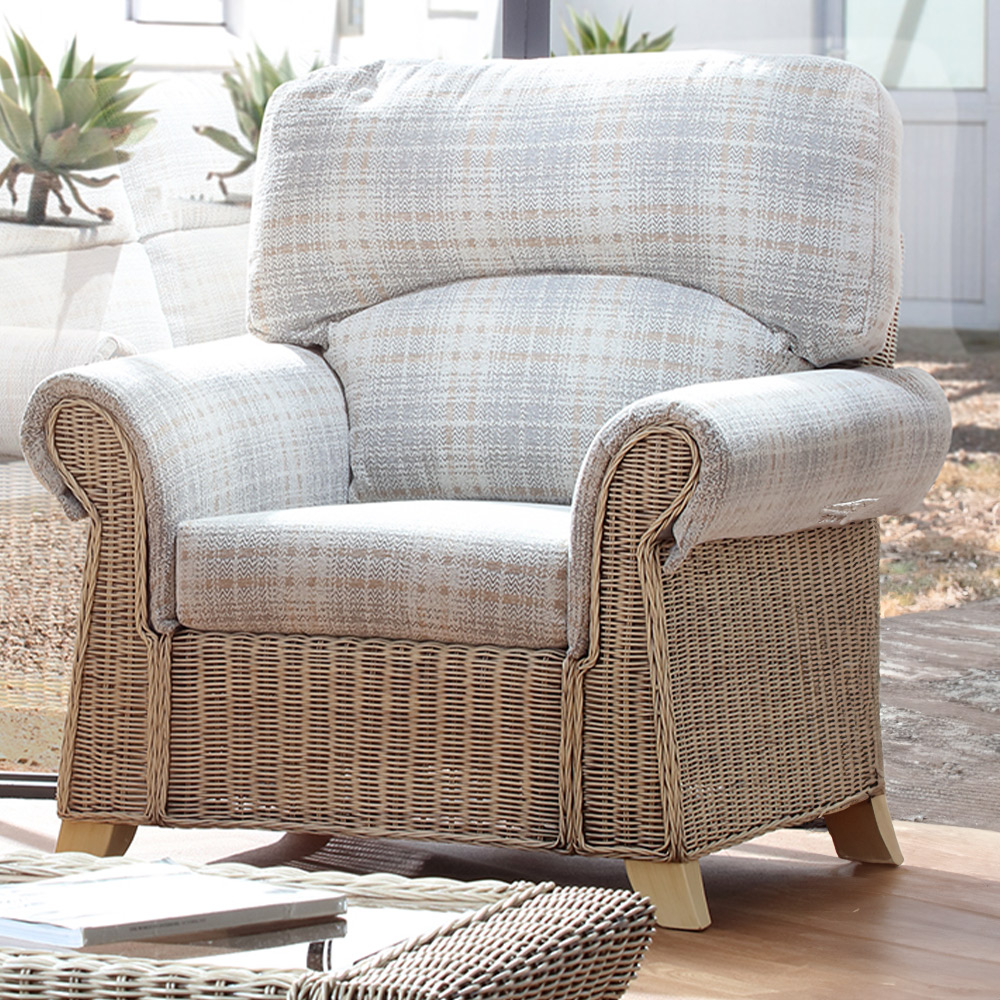 Desser Clifton Natural Rattan Check Fabric Armchair Image 1