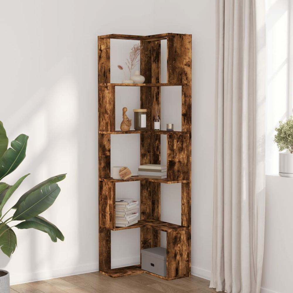 vidaXL 10 Shelf Smoked Oak Corner Bookcase Image 8