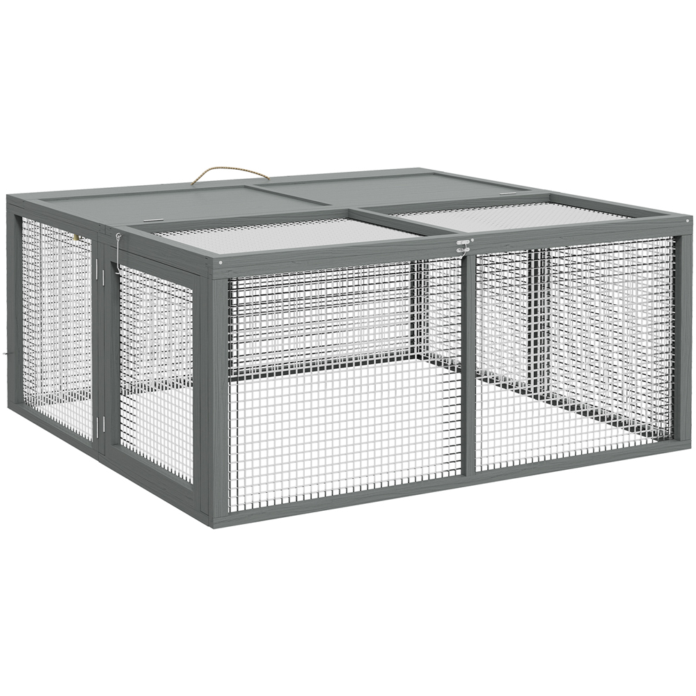 PawHut Grey Wooden Small Animal Hutch Image 1