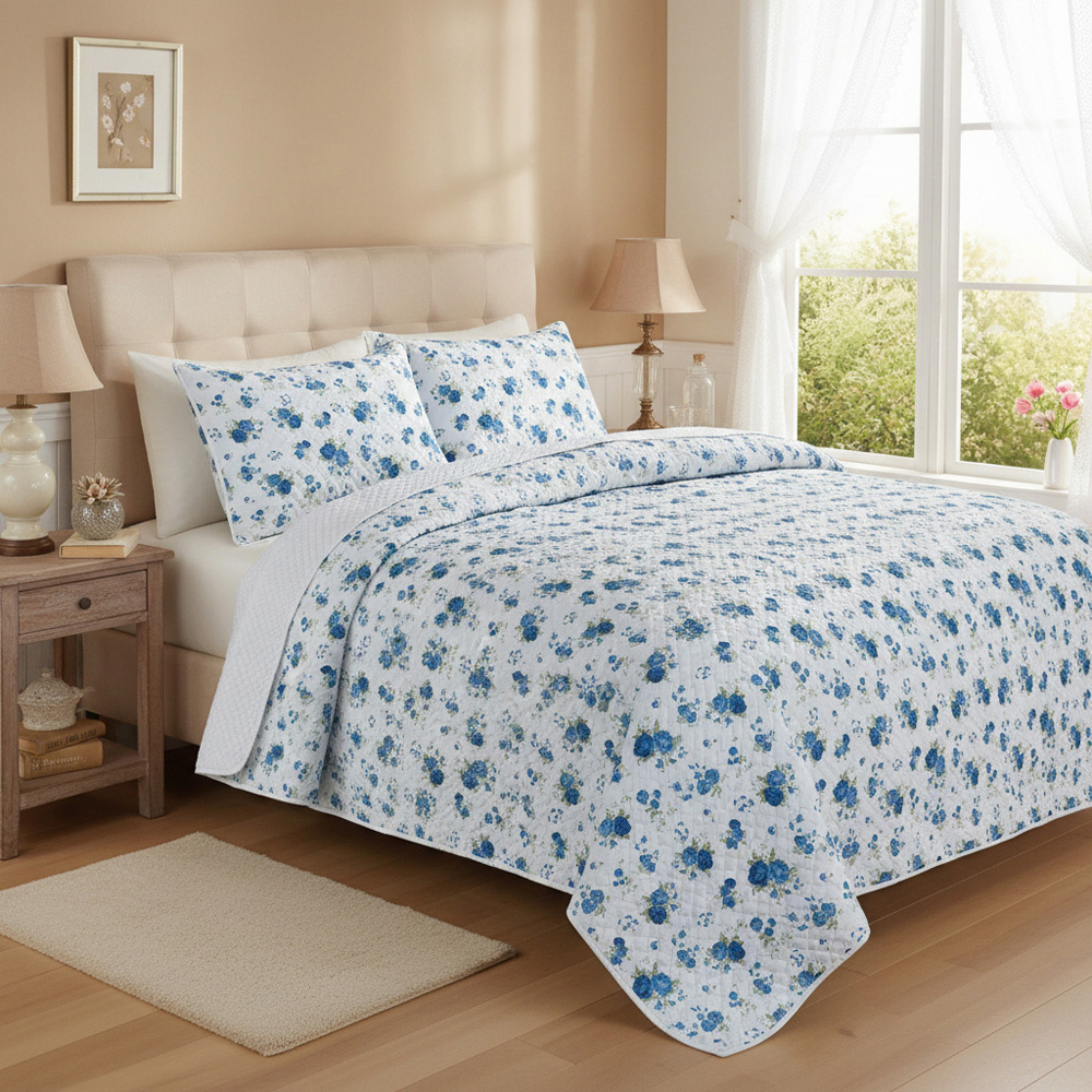 Florelle Florence White and Blue Floral Throw 235 x 235cm Image 2