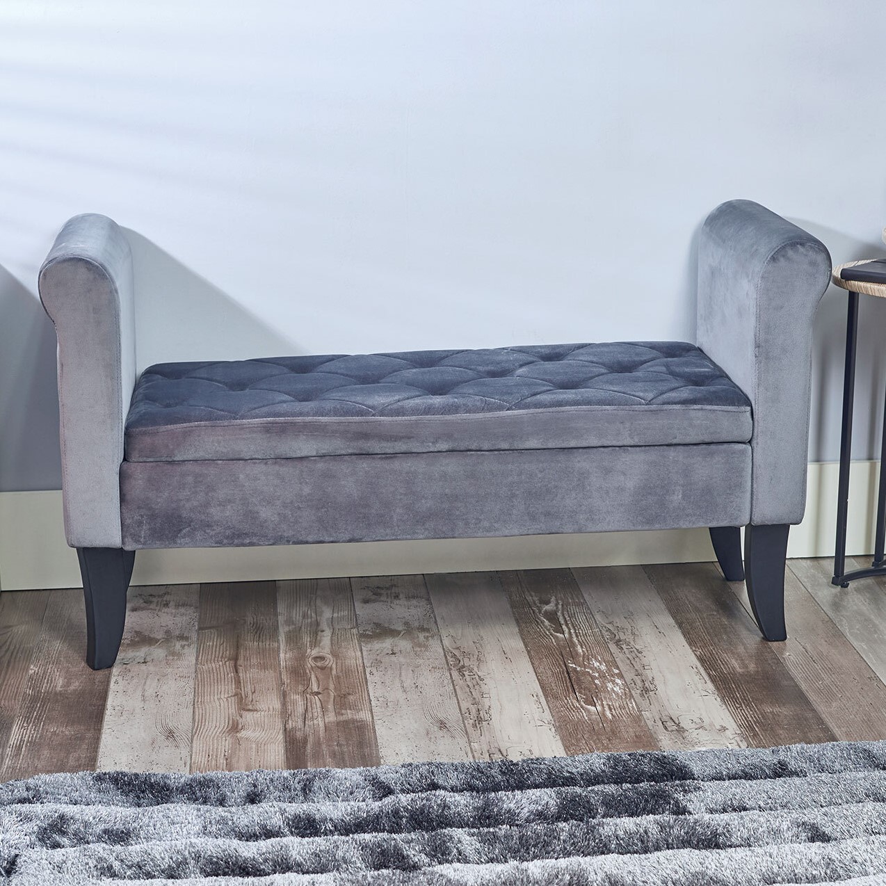 Grey Velvet Upholstered Window Seat Image 1