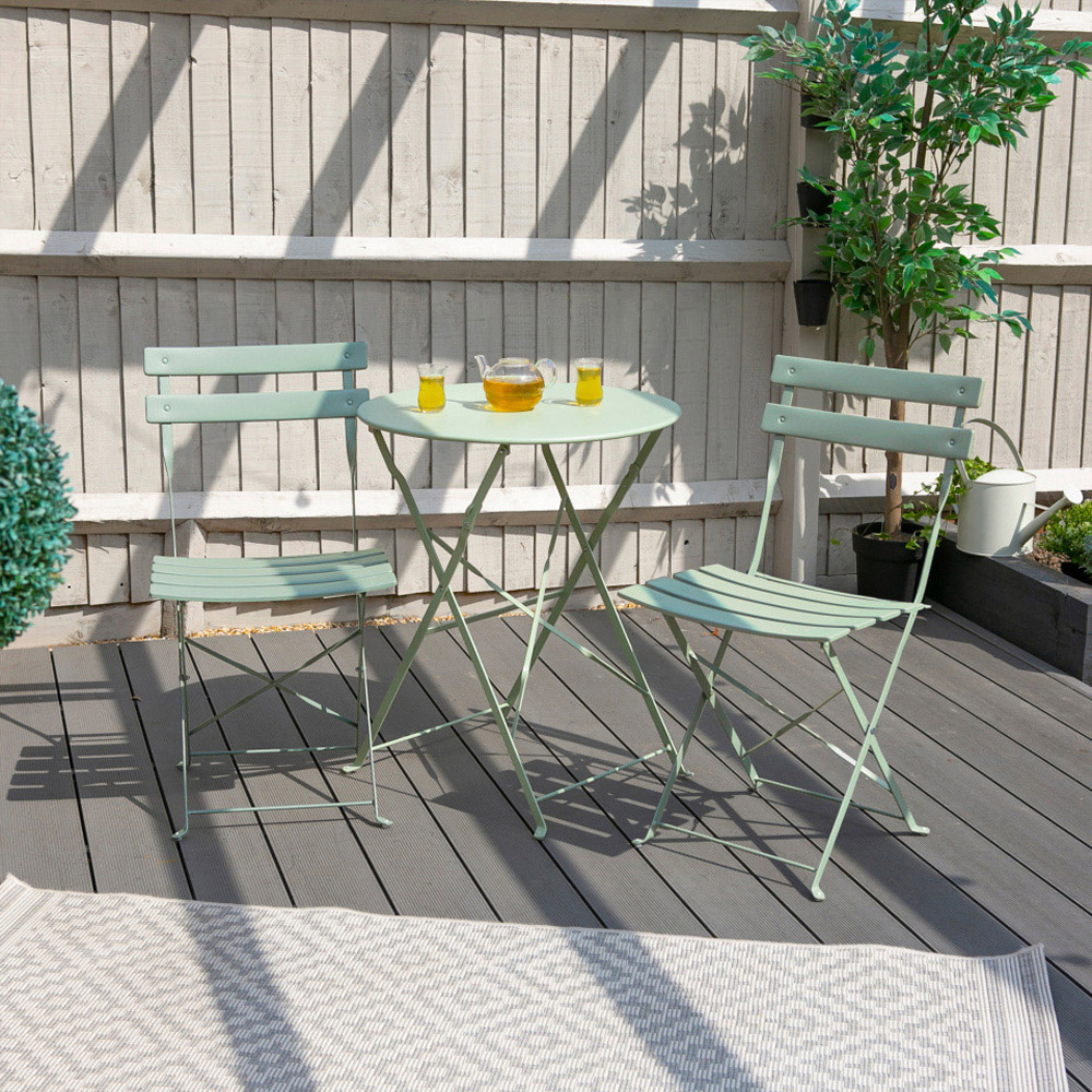 Harbour Housewares Sussex 2 Seater Sage Green Round Bistro Set Image 6