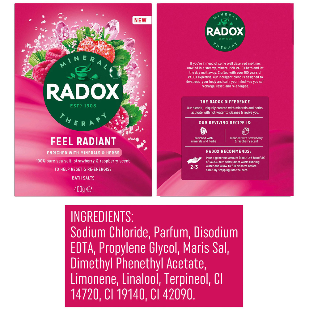 Radox Mineral Therapy Feel Radiant Strawberry and Raspberry Relaxing Bath Salts 400g 6 Pack Image 6