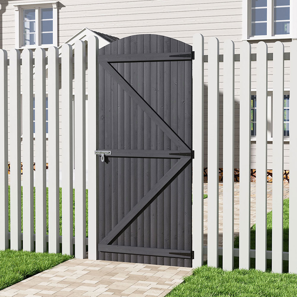 Living and Home Grey Semi Braced Arch Freestanding Wooden Garden Tomber Gate with Latch 210 x 90cm Image 7