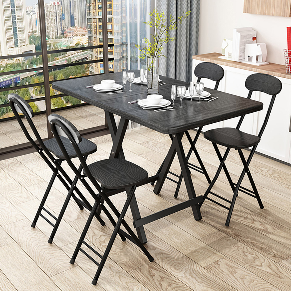 Living and Home Black 4 Seater Foldable Wooden Dining Table Image 8