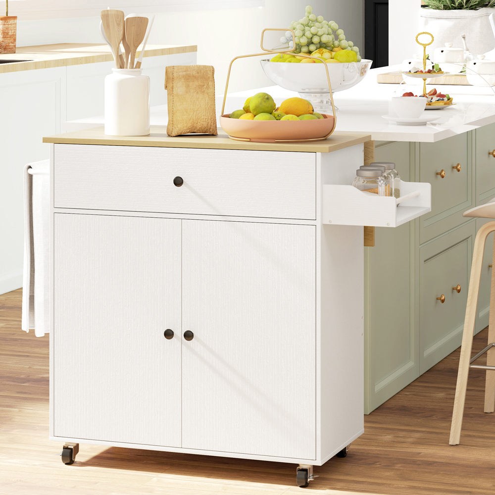 HOMCOM 2 Door Single Drawer White Kitchen Island Cart Image 2