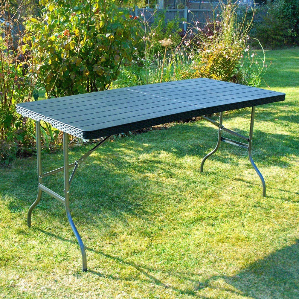 Garden Gear 4 Seater Rattan and Wood Effect Folding Plastic Dining Table Black Image 6