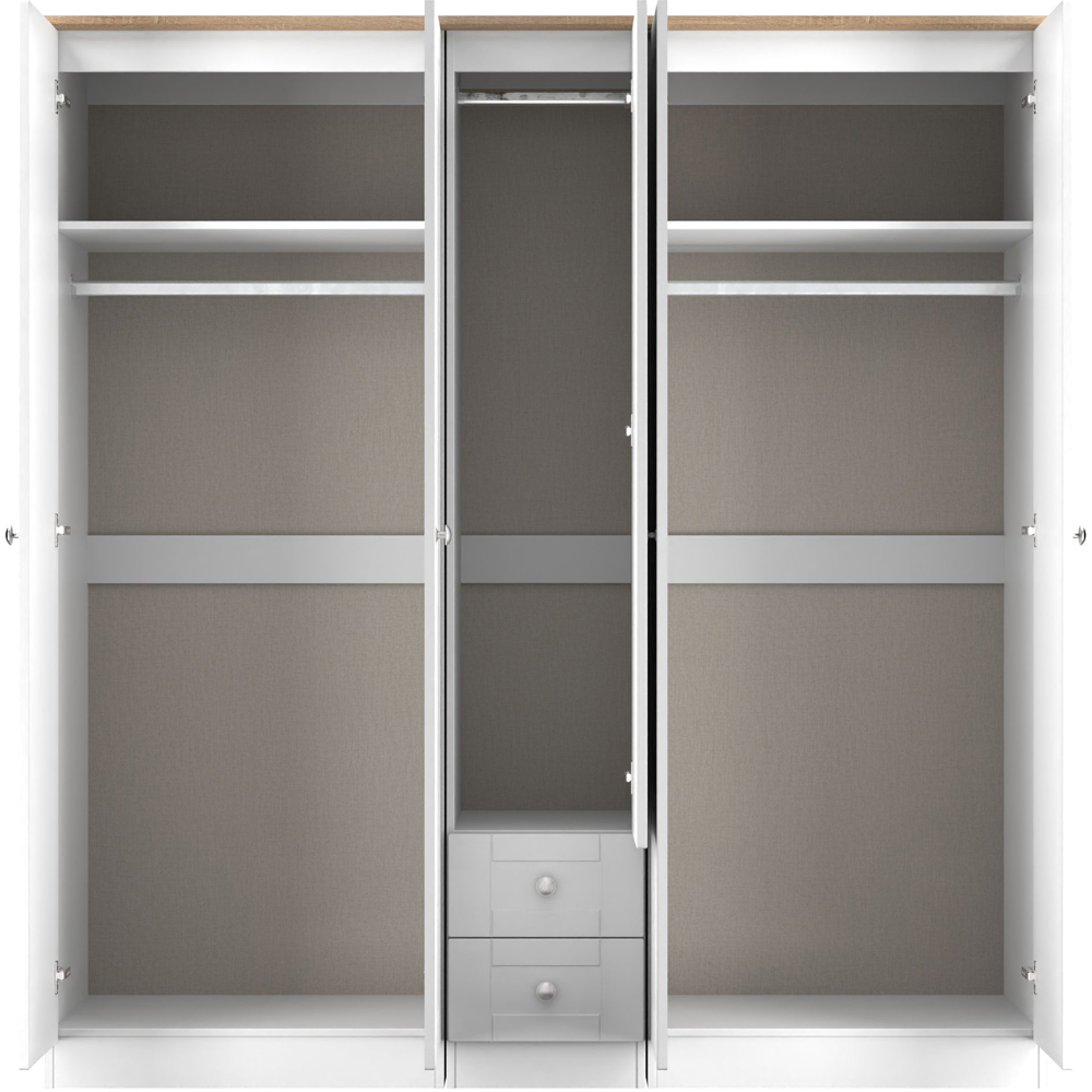 Crowndale Sussex 5 Door 2 Drawer White Ash and Bardolino Oak Tall Mirror Wardrobe Ready Assembled Image 6