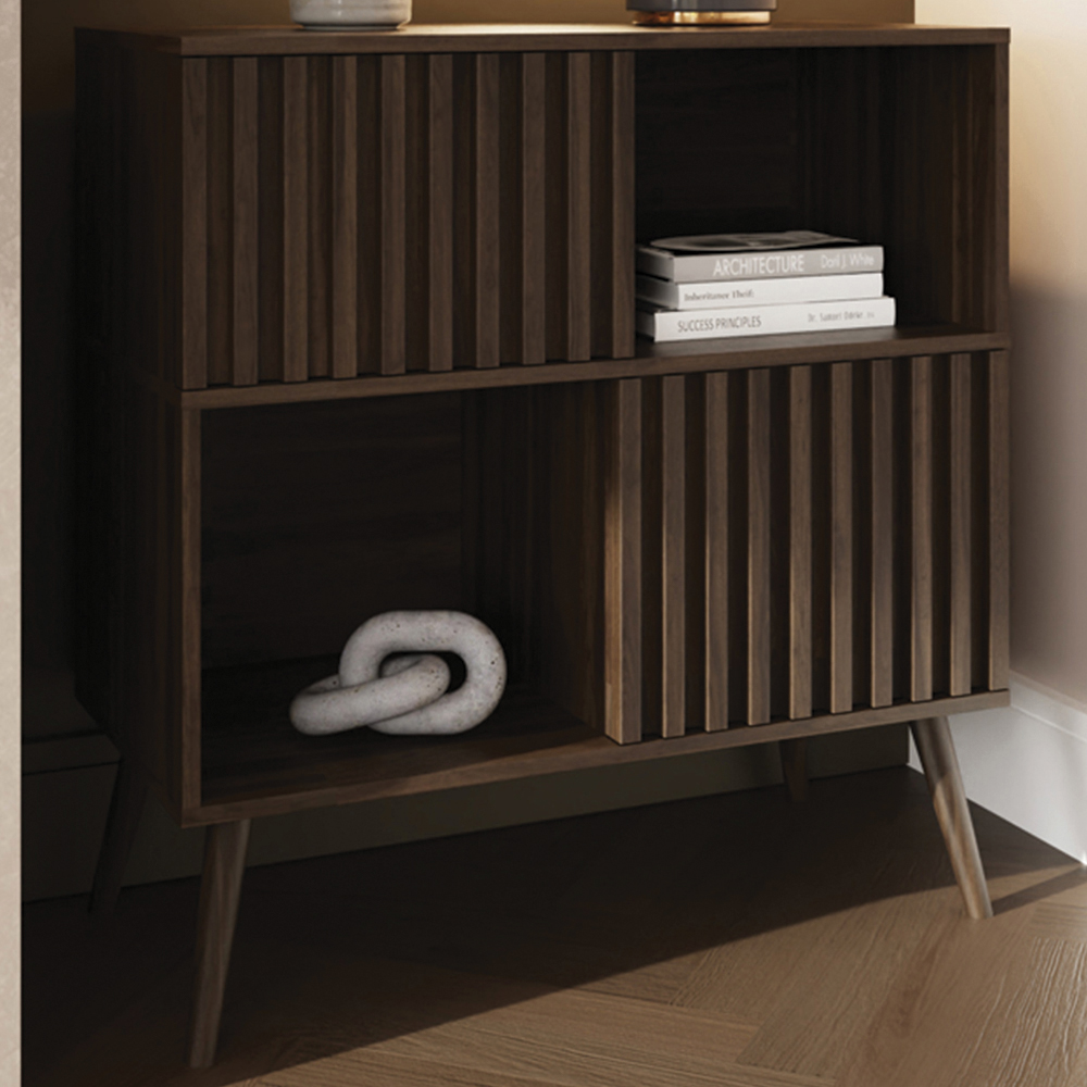 GFW Rowan 2 Door 2 Shelf Walnut Slatted Compact Sideboard Image 2