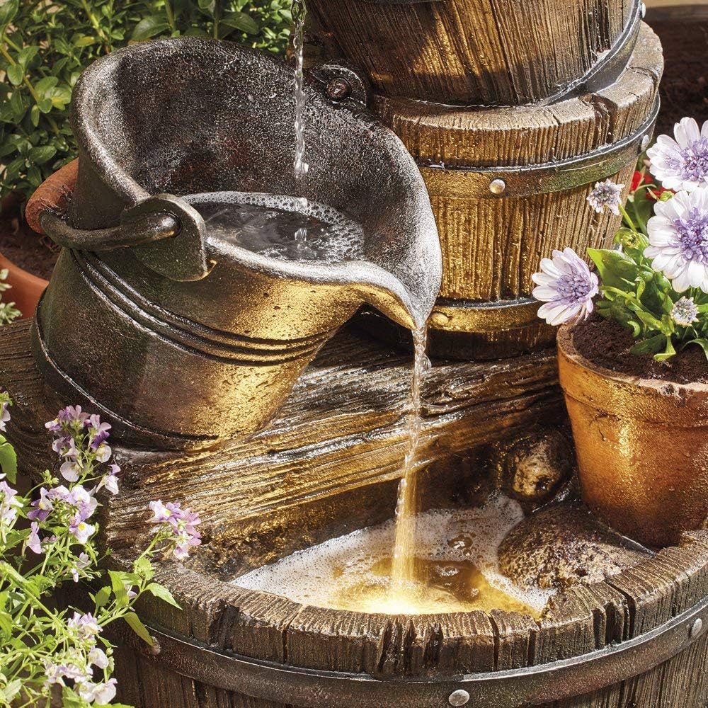 Garden Gear Cascading Barrel Water Feature with Plant Image 4