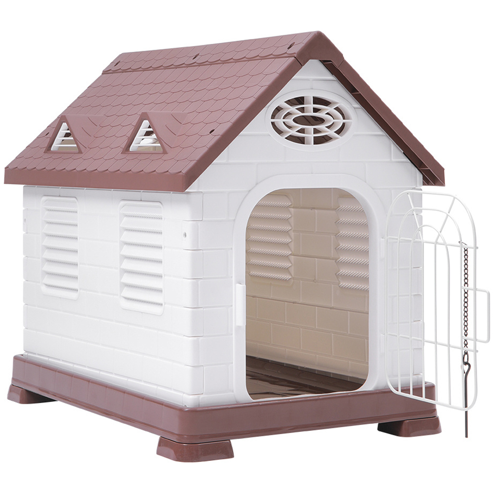 H&O Direct Brown Plastic Kennel with Wire Door 61cm Image 1