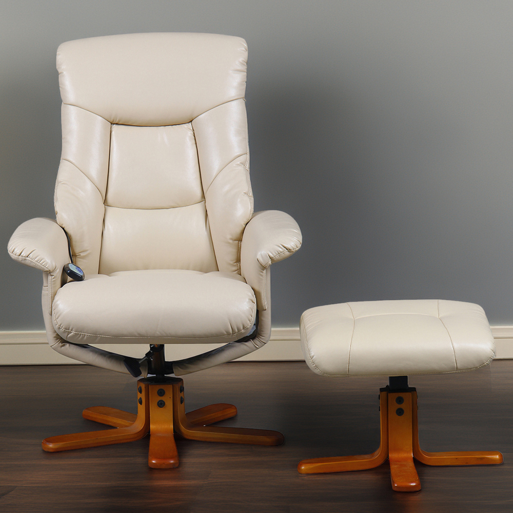 Tokyo Massage Chair with Footstool - Latte Image 1