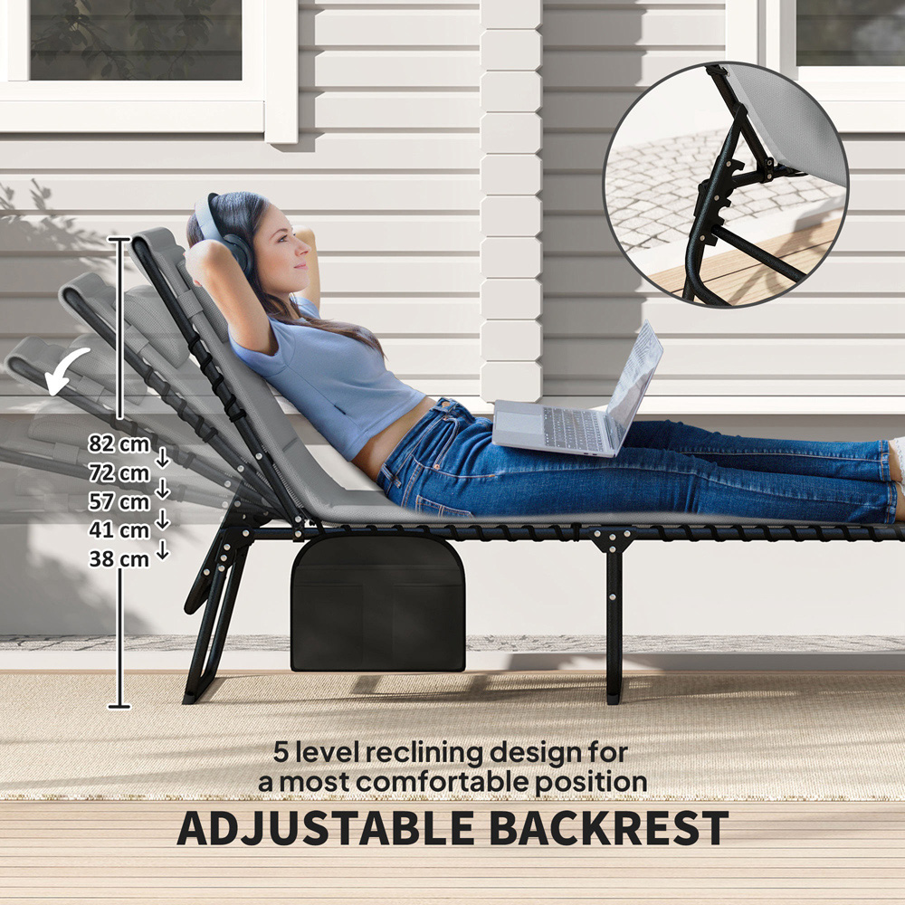 Outsunny Set of 2 Charcoal Grey Folding Sun Lounger Image 4