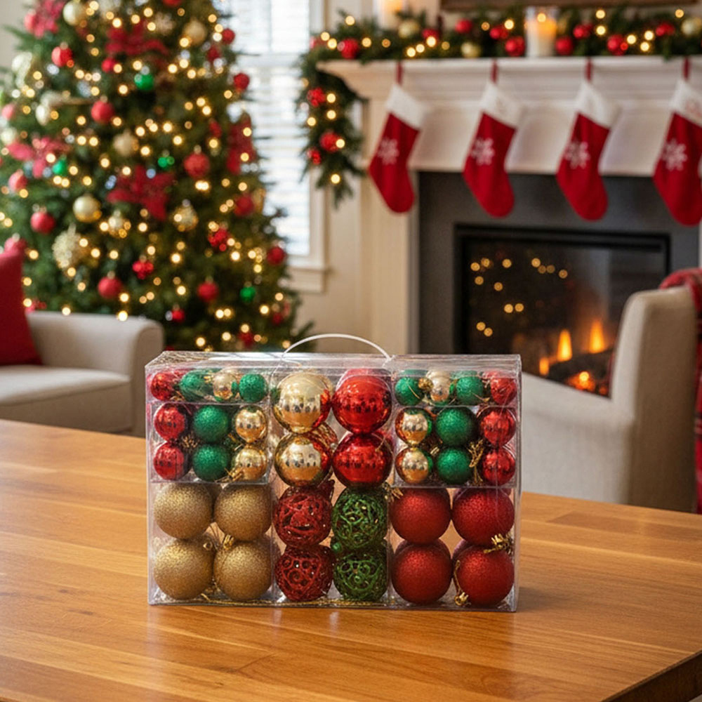 Living and Home 100 Piece Multicolour Christmas Bauble Set with Storage Box Image 7