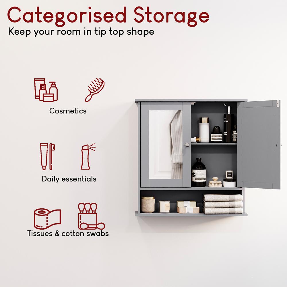 Bath Vida Priano 2 Door Single Shelf Wood and Grey Bathroom Cabinet Image 6