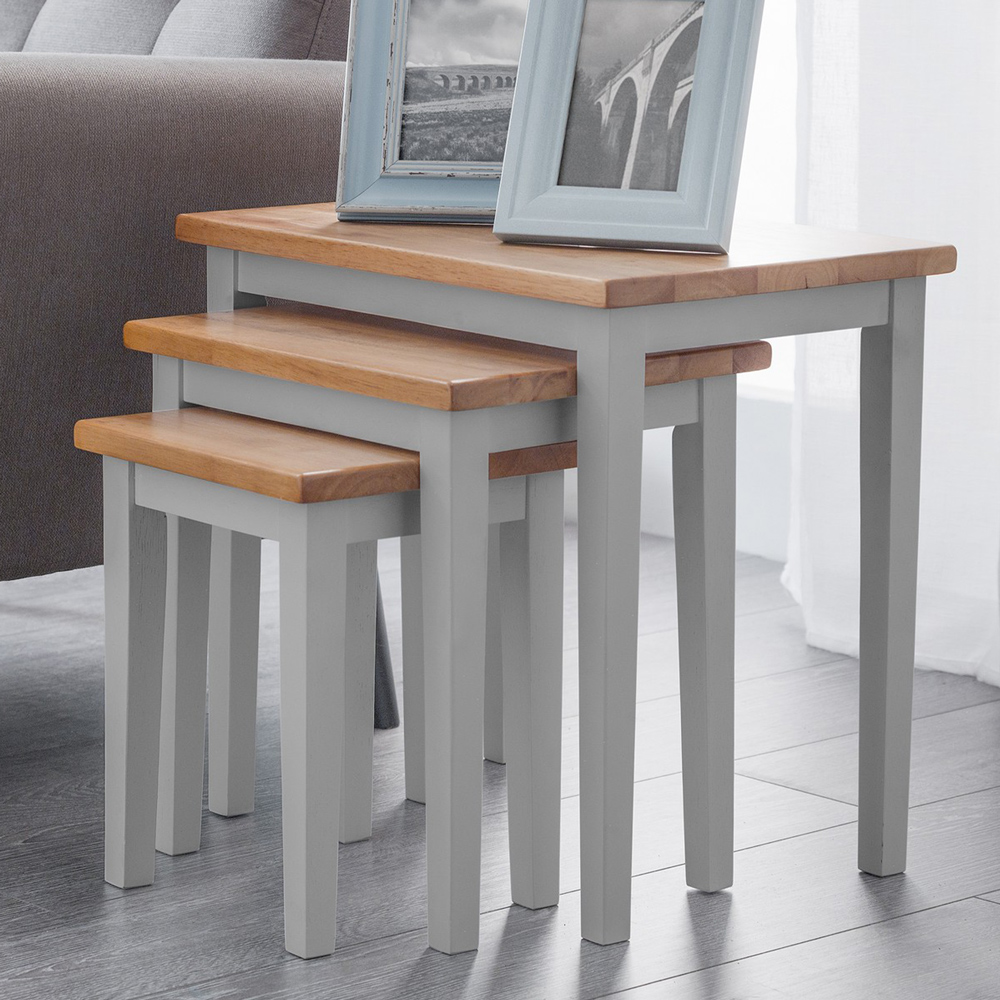 Julian Bowen Cleo Grey and Oak Nest of Tables Set of 3 Image 1