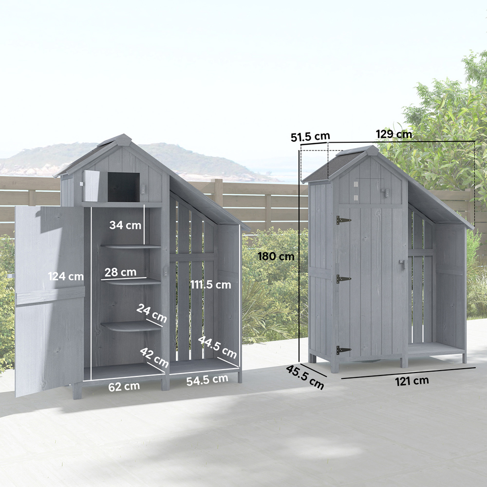Outsunny 3.9 x 1.4ft Fir Wood Garden Storage Shed with Log Rack Image 9