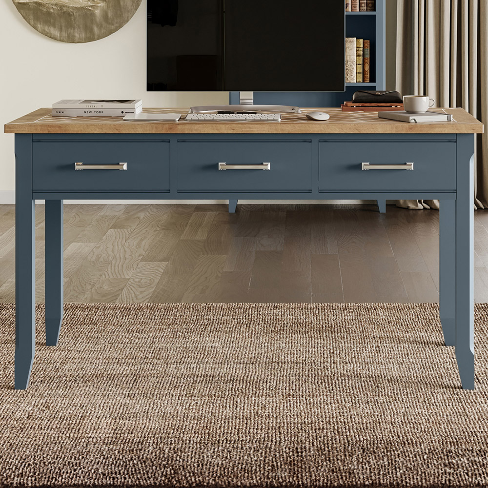 Baumhaus Signature 3 Drawer Blue Executive Dressing Table Image 1