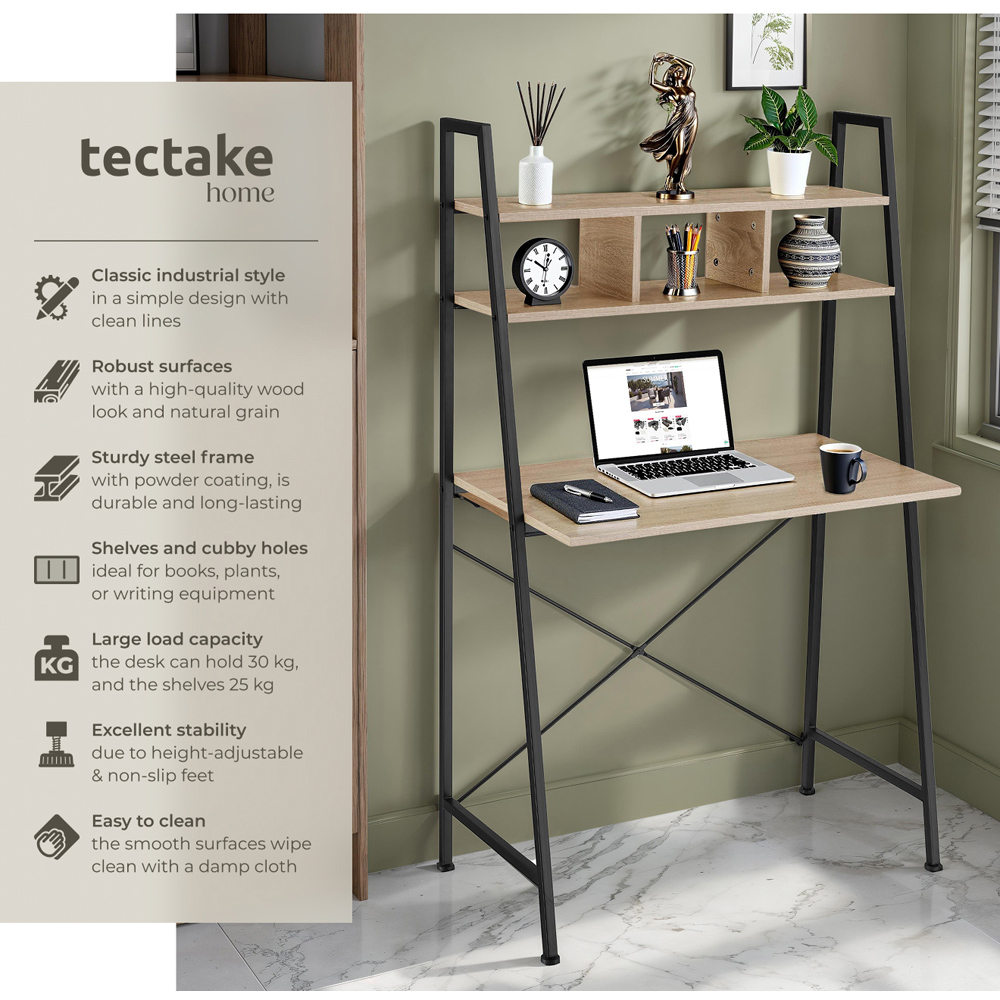 tectake Exeter Oak Sonoma Desk with Overhead Shelf Image 6