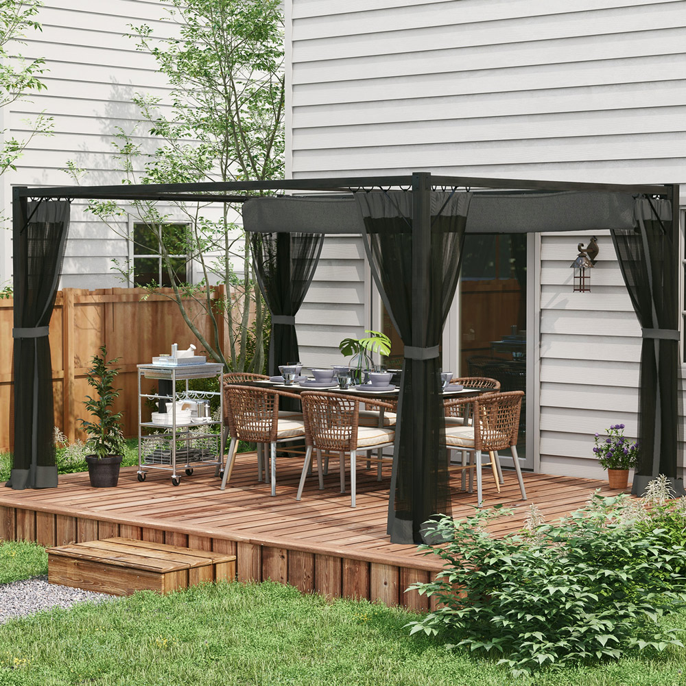 Outsunny 3 x 4m Dark Grey Aluminium Retractable Pergola Image 1