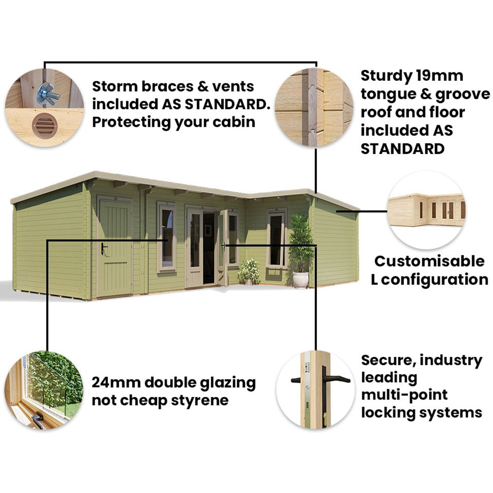 Dunster House HellWolf 26 x 16ft Brown L-Shaped Double Glazed Pent Garden Log Cabin Image 6