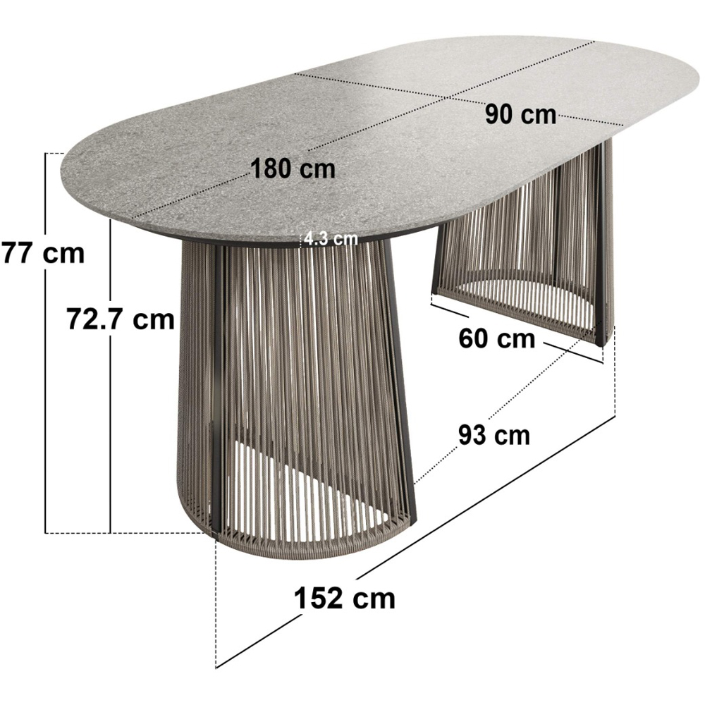 SOLACE+CO Hana Lynden 4 Seater Grey Oval Garden Dining Set Image 8