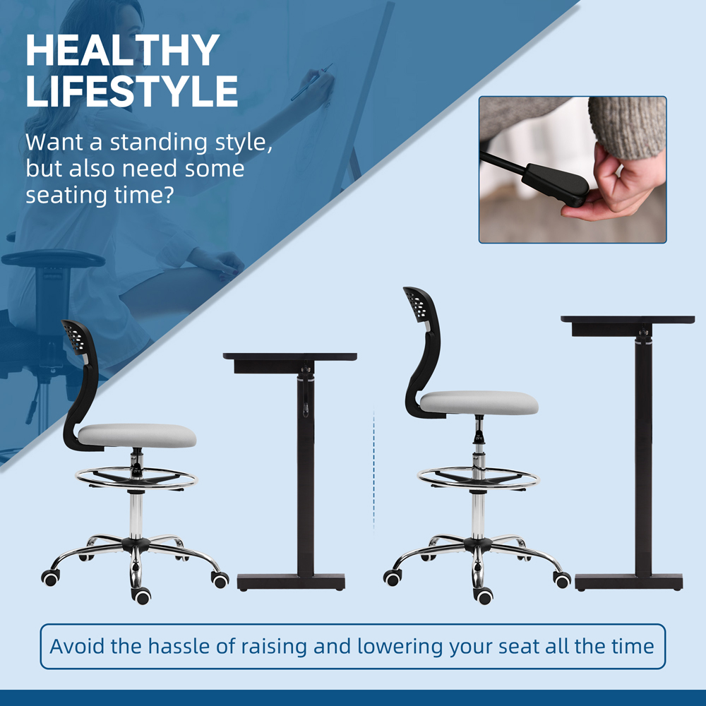 Portland Light Grey Draughtsman Office Chair with Wheels Image 4