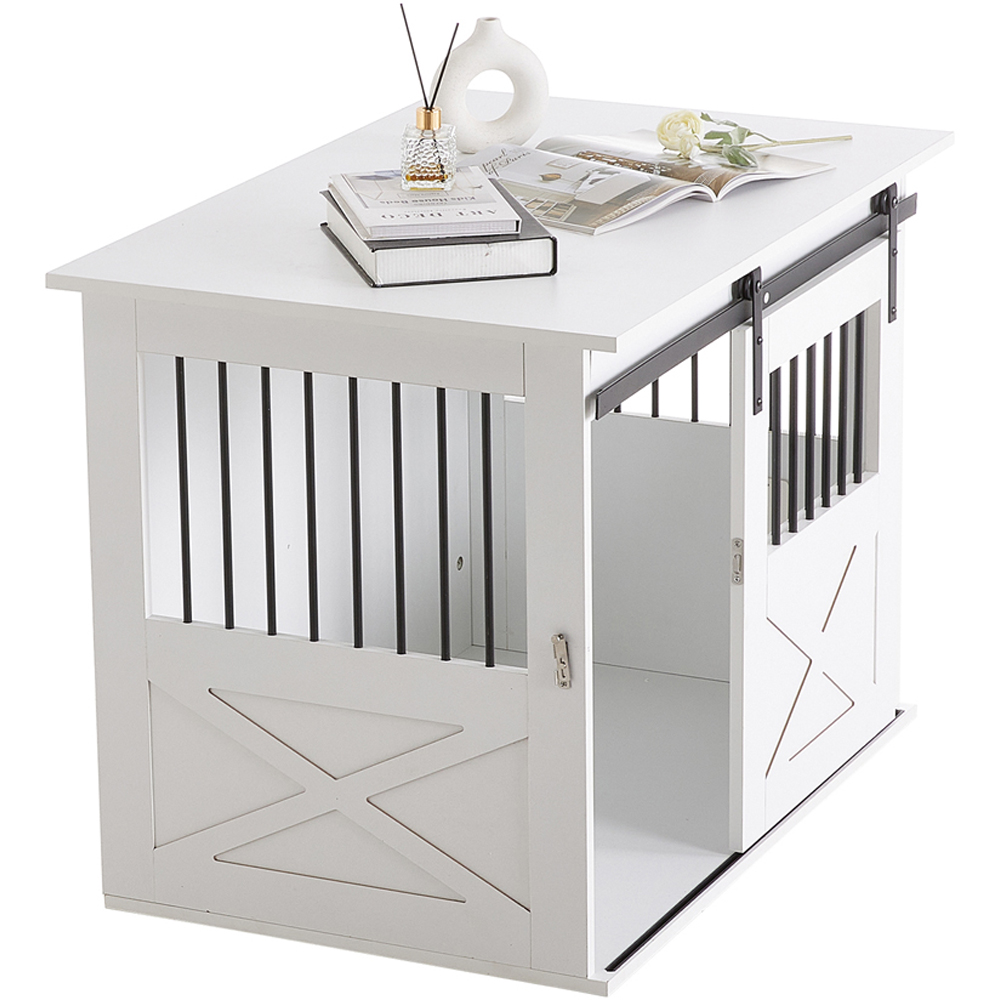 H&O Direct White Farmhouse Style Wooden Dog Crate Image 4