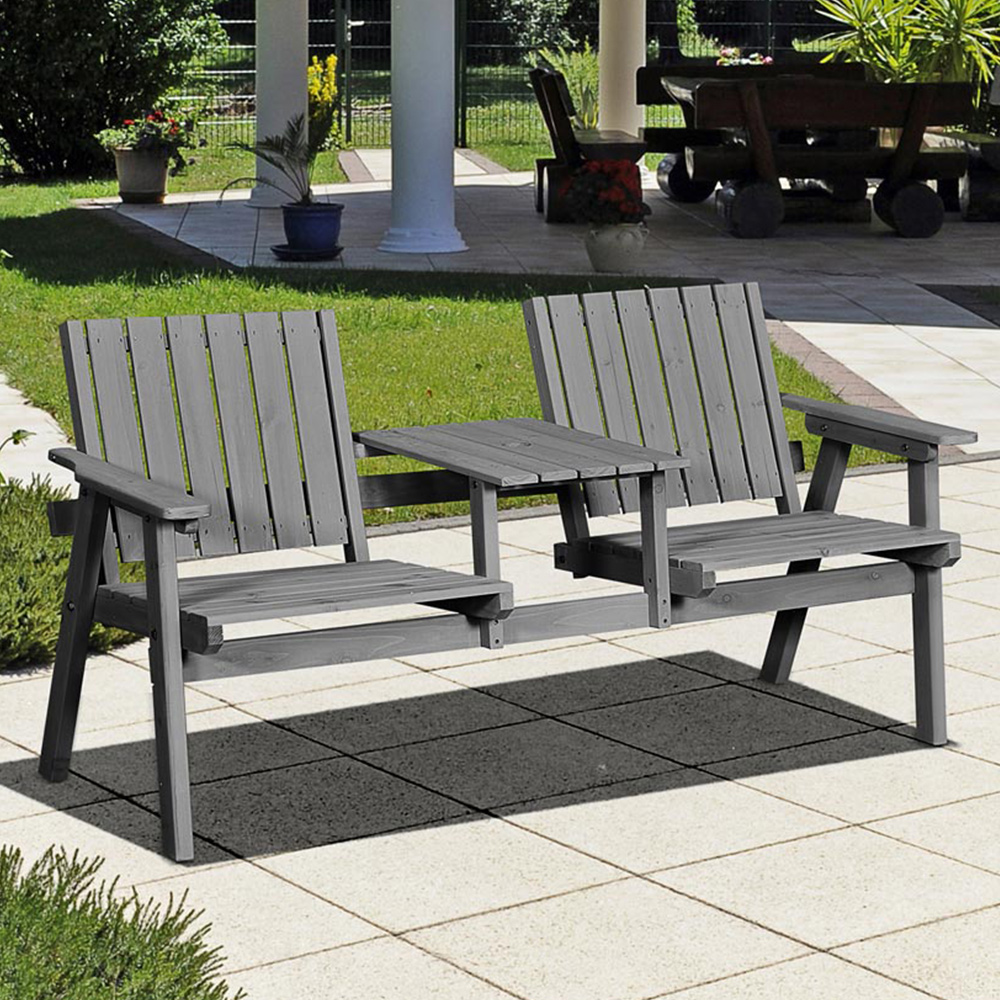 Outsunny Antique Grey Wooden Garden Companion Seat Image 1