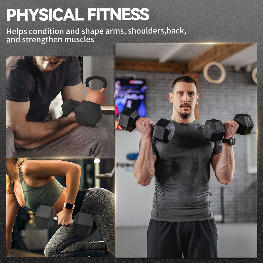 HOMCOM Black Portable Hexagonal Rubber Dumbbell Set 15kg 2 Pack Image 7