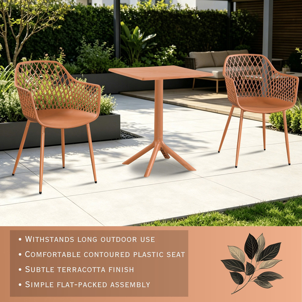 Core Products 2 Seater Terracotta Lattice Design Square Plastic Table Garden Bistro Set Image 7