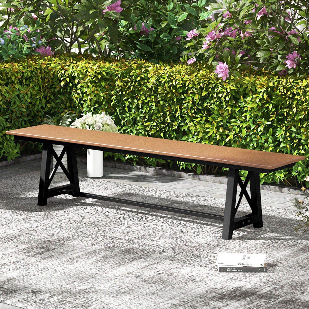 Costway 4 Seater Brown Garden Bench Image 1