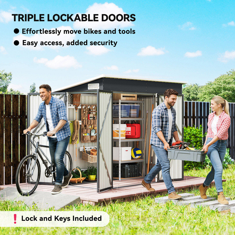 Outsunny 7.5 x 4ft Dark Grey Galvanised Steel Garden Storage Shed Image 8