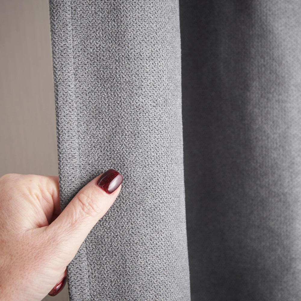 Alan Symonds Slate Velvet Chenille Blackout Ring Top Eyelet Curtains 137 x 213cm Image 4