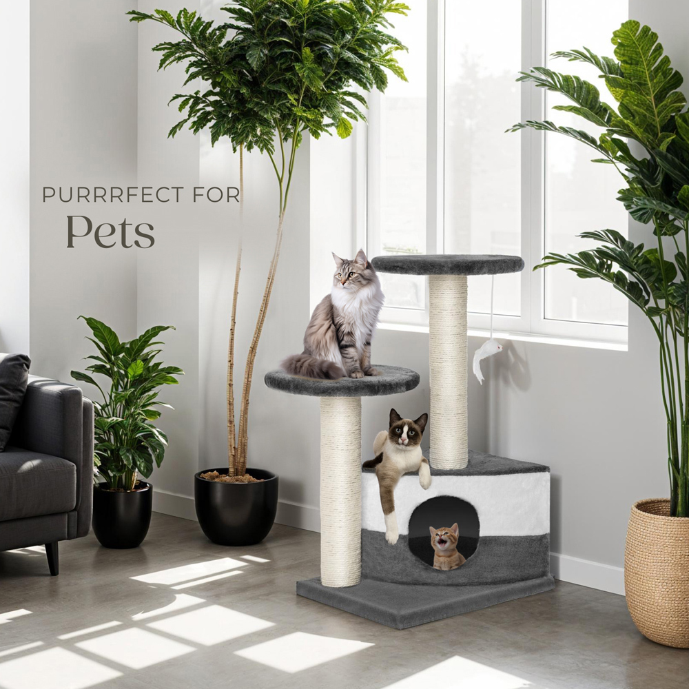tectake Tommy Grey and White Cat Tree 71cm Image 7