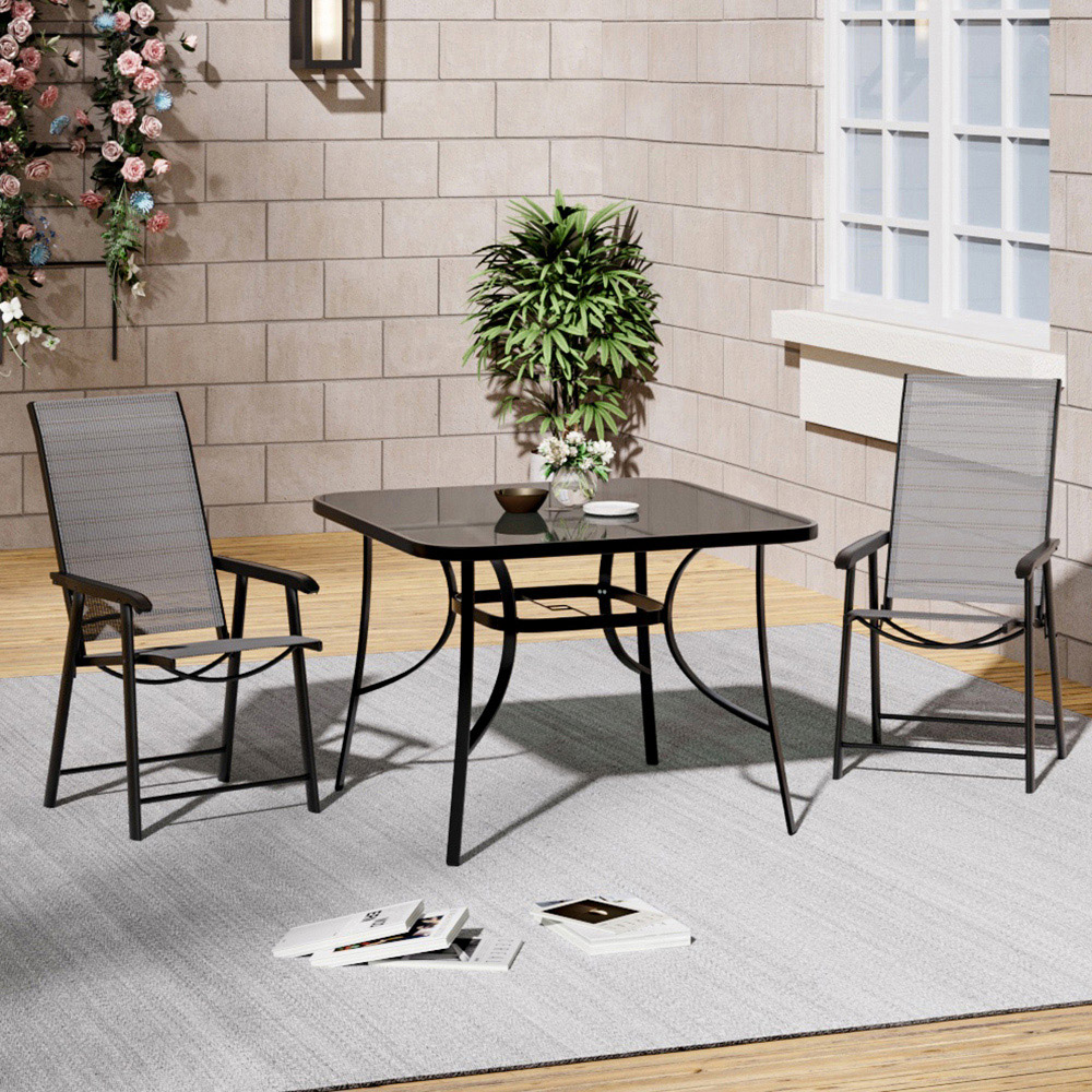 Living and Home Foldable 2 Seater Black Tempered Glass Patio Set Image 5