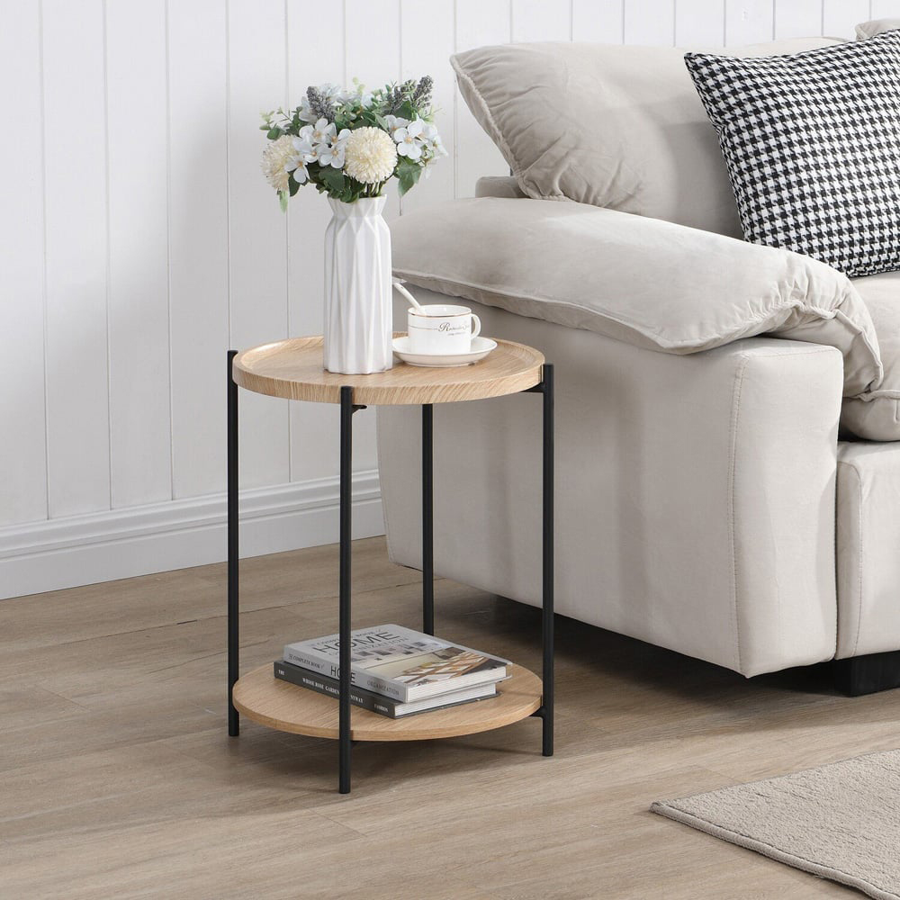 Natural 2 Tier Side Table  Natural and Black Image 5