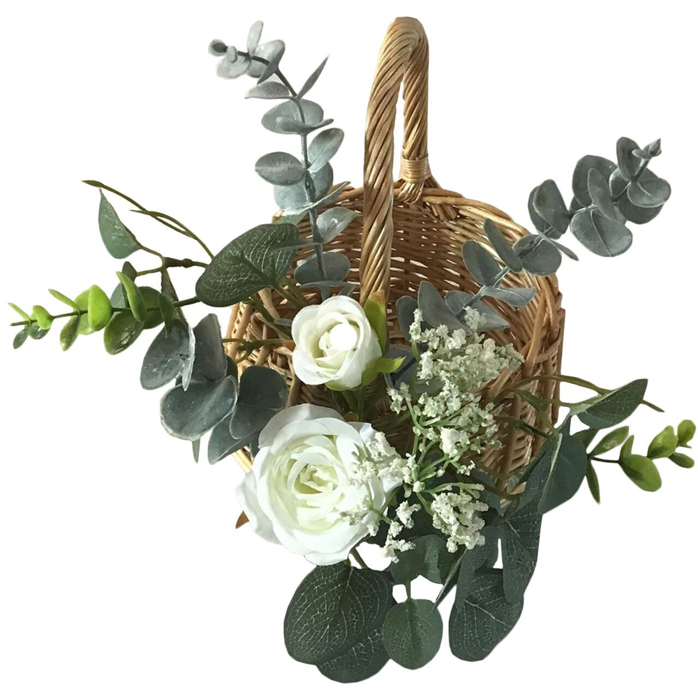 Artificial White Rose Natural Floral Basket Image