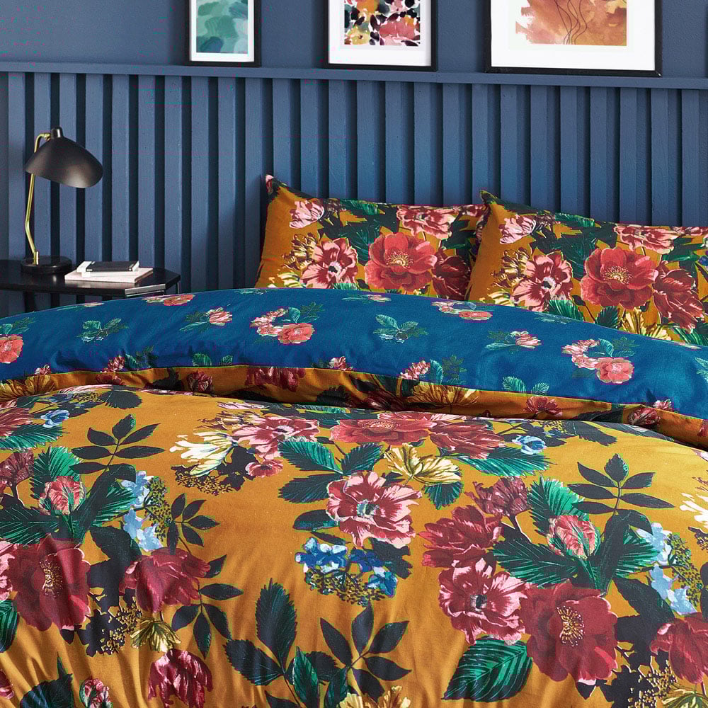 furn. Nadya Single Amber Floral Duvet Cover Set Image 2