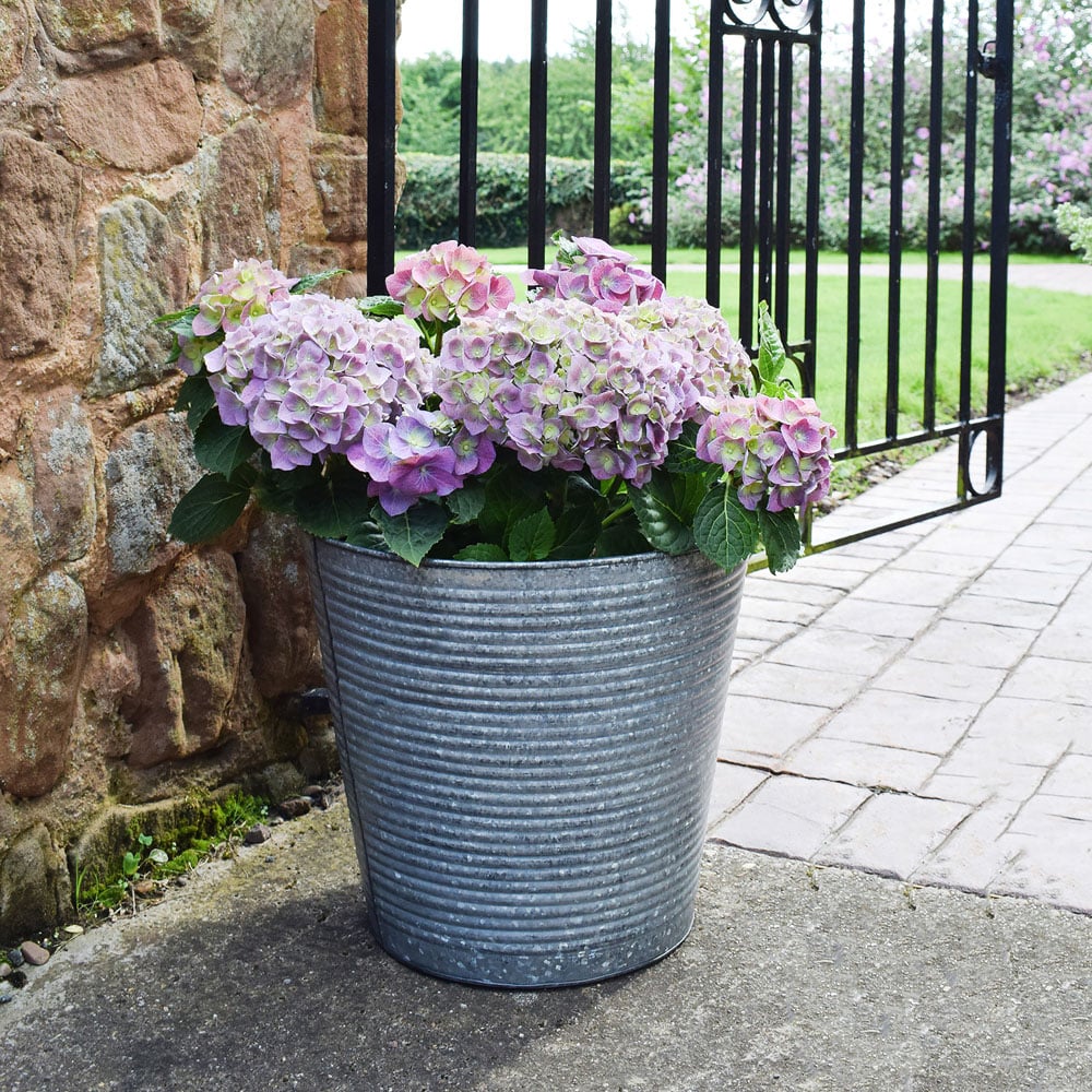 Ivyline Ribbed Galvanised Planter 37cm Image 2