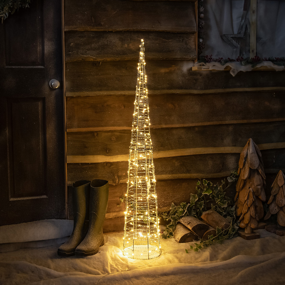 The Christmas Centre 200 Warm White LED Pre-Lit Silver Light-Up Cone 4ft Image 3