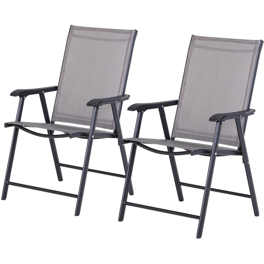Outsunny Set of 2 Grey Foldable Garden Dining Chair Image 2