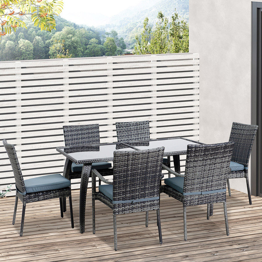 Outsunny PE Rattan 6 Seater Garden Dining Set Grey Image 1